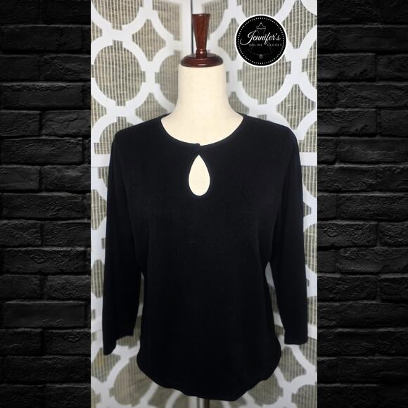 Axcess (Liz Claiborne) Black Front Button Keyhole 3/4 Sleeve Sweater Size Large - Picture 1 of 8